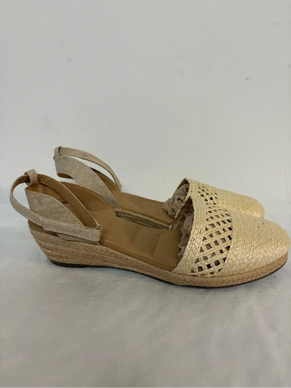 Kelly & Katie Natural Straw Espadrille Flats with Ankle Strap